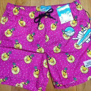 Beach Bros Men's M Bottoms Tropical Pineapple Lined Swim Trunks Magenta New